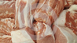 Pieces of Fresh pork meat.Raw pork meat steak closeup.