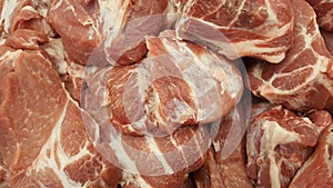 Pieces of Fresh pork meat.Raw pork meat steak closeup.