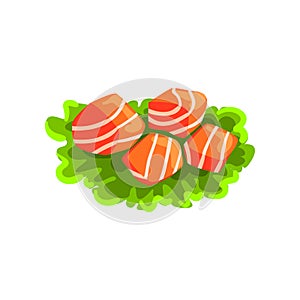 Pieces of fresh salmon fish, seafood product vector Illustration on a white background