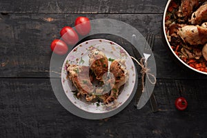 Pieces of fried chicken on a plate