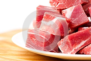 Pieces of frozen meat isolated