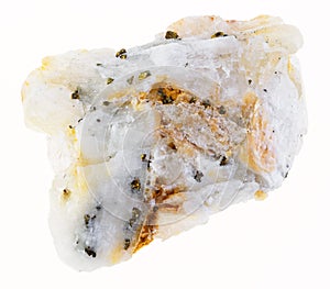 pieces of gold in rough quartz stone on white