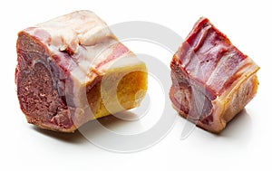 Pieces of knuckle bone whole of Iberian ham serrano. Isolated on white background