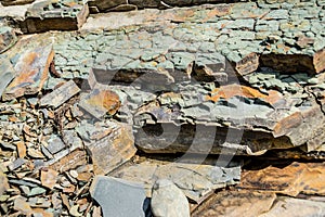 Pieces of layered rock formations. Natural texture