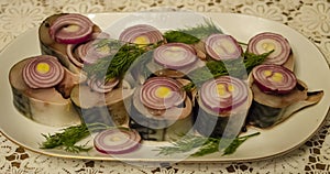 pieces of mackerel fish in herring