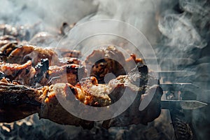 Pieces of Meat Strung on a Skewers