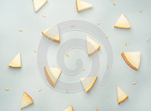 Pieces of melon on blue background