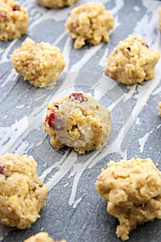 Pieces of oat uncooked dough