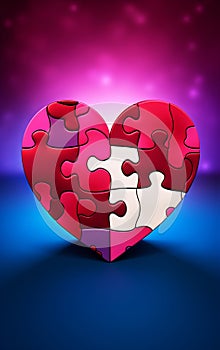 pieces puzzle of heart. Jigsaw on Valentine Day. Love, medical, relationship symbol. Autism awareness