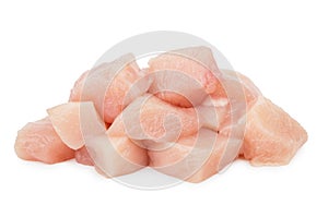 Pieces of raw chicken meat isolated on white