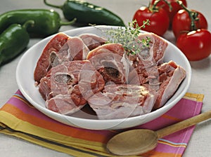 Pieces of raw mutton