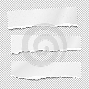 Pieces of ripped white paper strips with torn edges and soft shadow for text are on squared background. Vector illustration