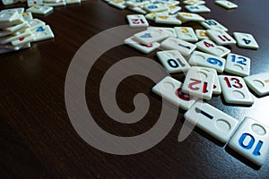 Pieces of rummy placed in order on the table