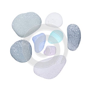 pieces of sea glass in different colors isolated