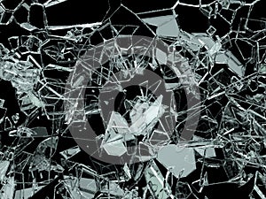 Pieces of shattered or cracked glass on black