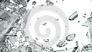 Pieces of shattered glass isolated on white