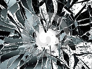 Pieces of splitted or cracked glass on white