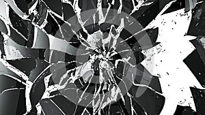 Pieces of splitted or cracked glass on white