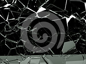 Pieces of splitted or cracked glass on white