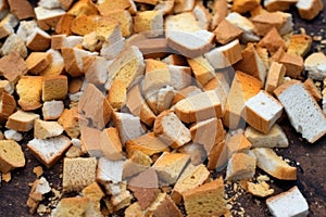pieces of stale bread intended for recycling or animal feed
