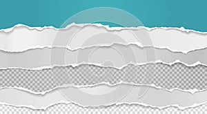 Pieces of torn white turqoise horizontal paper with soft shadow are on squared background for text. Vector illustration photo