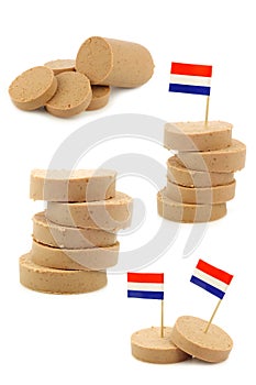 Pieces of traditional Dutch  liver sausage and some with a Dutch flag toothpick