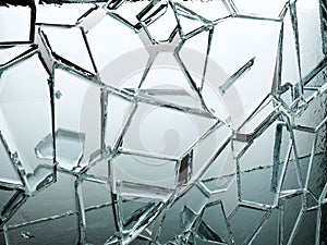 Pieces of transparent glass broken or cracked