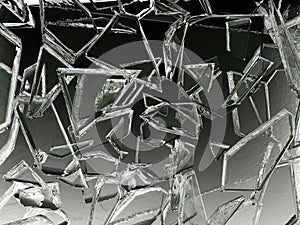 Pieces of transparent glass broken or cracked