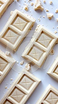 pieces of white chocolate on a white background, pattern