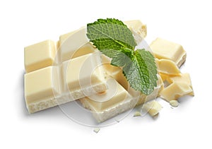 Pieces of white chocolate with mint