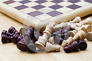 Pieces of wood chess and board game