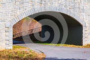 Piedmont Park Trail and stone bridge closeup, Atlanta, USA