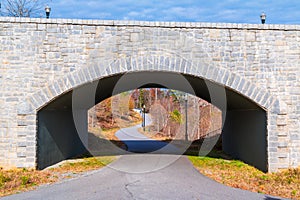 Piedmont Park Trail and stone bridge front view, Atlanta, USA