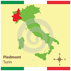 piemonte on italy map. Vector illustration decorative design
