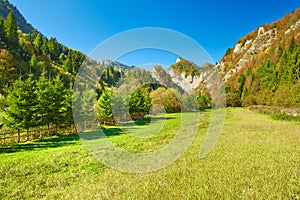 The Pieniny Mountains sunny landscape. Carpathians