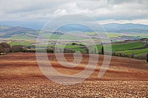 Pienza, Siena, Tuscany, Italy: landscape of the Val d`Orcia countryside