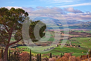 Pienza, Siena, Tuscany, Italy: landscape of the Vall d`Orcia hills