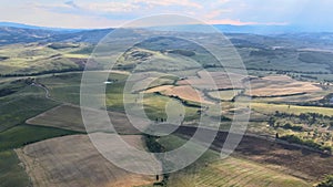 Pienza, Tuscany. Aerial view at sunset of famous medieval town