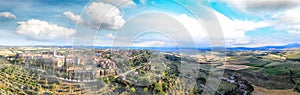 Pienza, Tuscany. Aerial view at sunset of famous medieval town