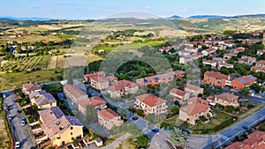 Pienza, Tuscany. Aerial view at sunset of famous medieval town