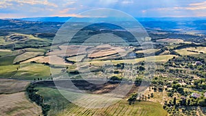 Pienza, Tuscany. Aerial view at sunset of famous medieval town