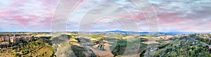 Pienza, Tuscany. Aerial view at sunset of famous medieval town