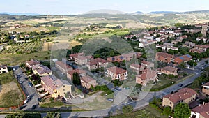 Pienza, Tuscany. Aerial view at sunset of famous medieval town.