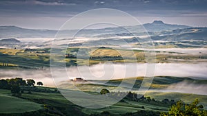 PIENZA, TUSCANY/ITALY - MAY 22 : Mist Swirling through Val d'Orc