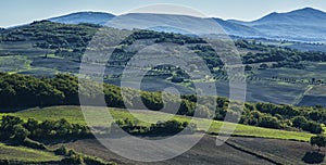 Pienza - Tuscany/Italy, October 30, 2016: Scenic Tuscany landscape with rolling hills and valleys in autumn, near Pienza