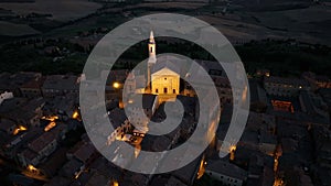 Pienza tuscany village, aerial view of Duomo di Santa Maria Assunta, Italy