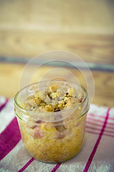 Pieplant crumble in glass