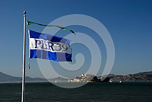 Pier 39 flag and alcatraz