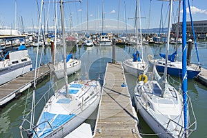 Pier 39 Marina with yachts and boats docking in San Francisco,CA