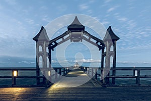 Pier in the evening and lighting